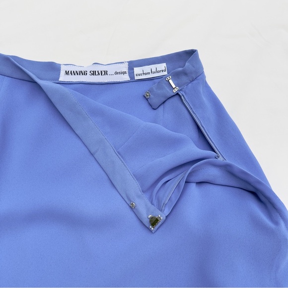 Vintage 70s Manning Silver Blue & White Long Sleeve Skirt Set - Picture 8 of 14